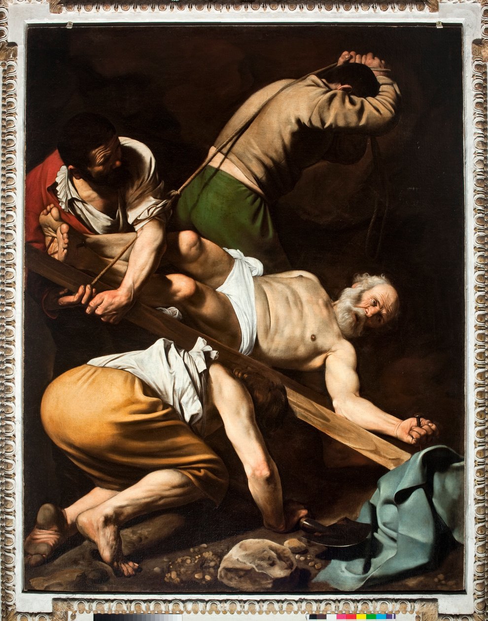 Pyhän Pietarin marttyyrikuolema (Pyhän Pietarin marttyyrikuolema) Michelangelo Merisi da Caravaggion maalaus dit Caravaggio (1571-1610) 1600-1601 Koko 230x175 cm Chiesa di Santa Maria del Popolo (Santa Maria del Popolon kirkko), Cappella Rome Cerasi tekijältä Michelangelo Merisi da Caravaggio