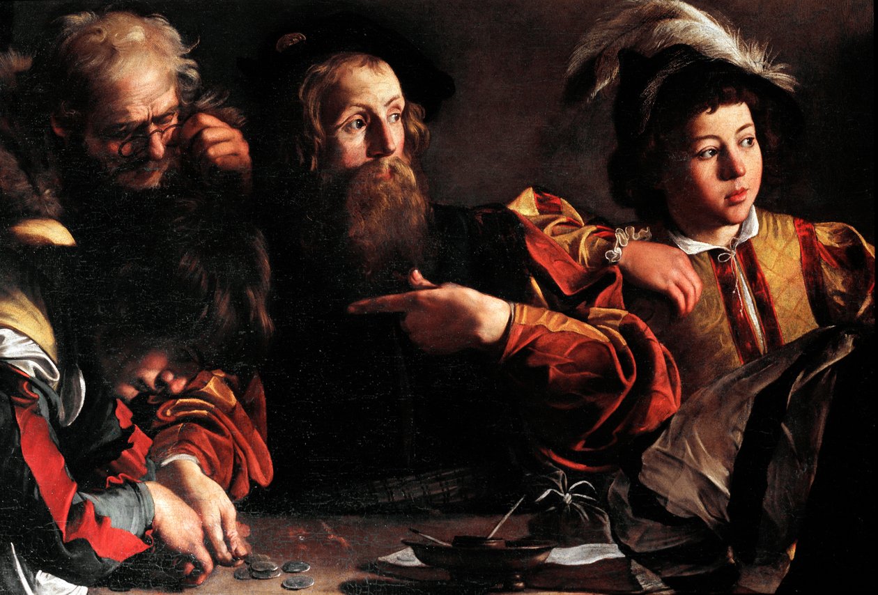 Pyhän Matteuksen kutsumus tekijältä Michelangelo Merisi da Caravaggio
