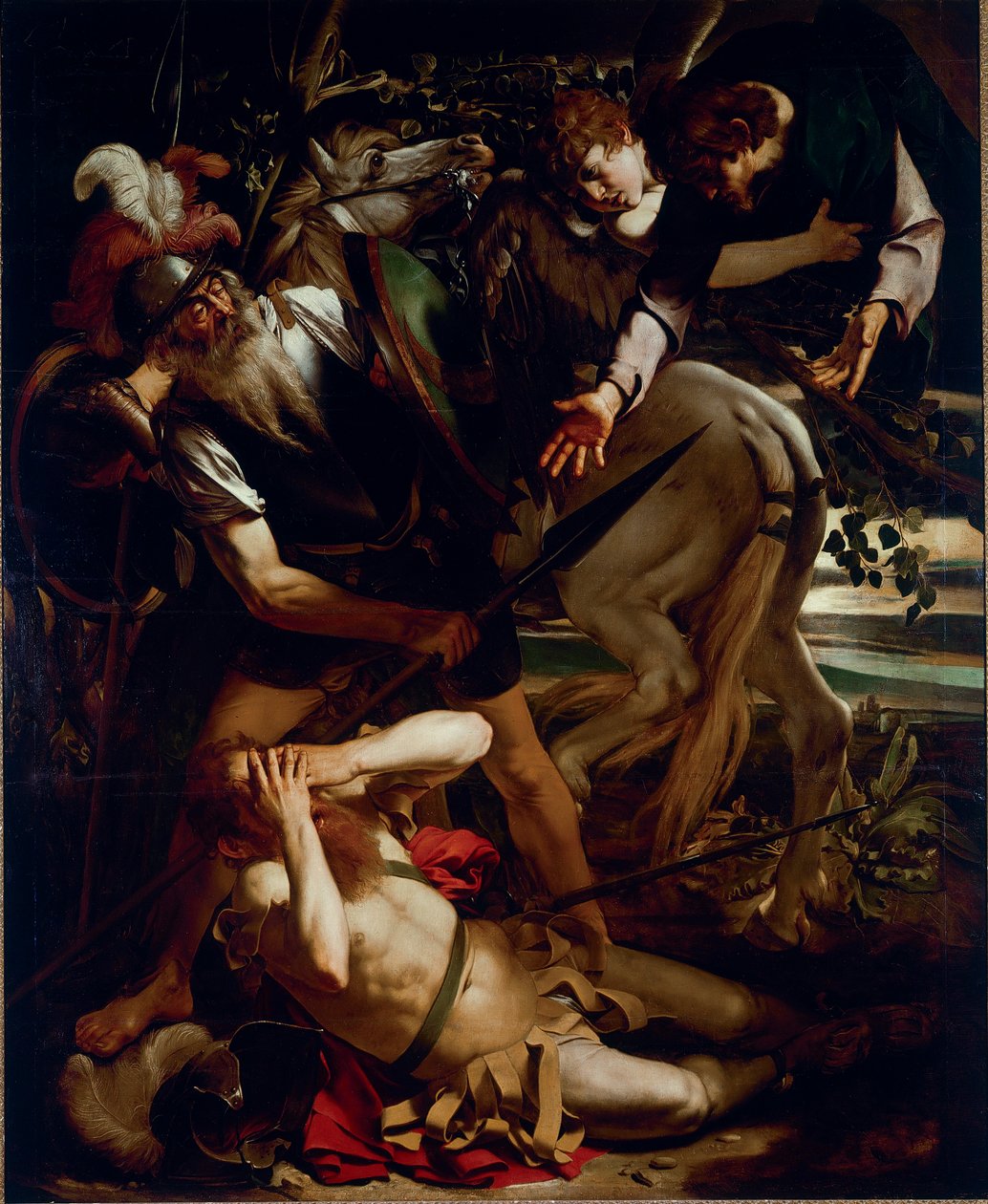 Pyhän Paavalin kääntymys. Michelangelo Merisin maalaus dit Il Caravaggio (The Caravaggio) (1571-1610) 1594-1596 Koko 237x189 cm Odescalchi Balbi -kokoelma, Rooma - Pyhän Paavalin kääntymys, Michelangelo Merisi eli Il Caravaggio (6107). Öljy tekijältä Michelangelo Merisi da Caravaggio