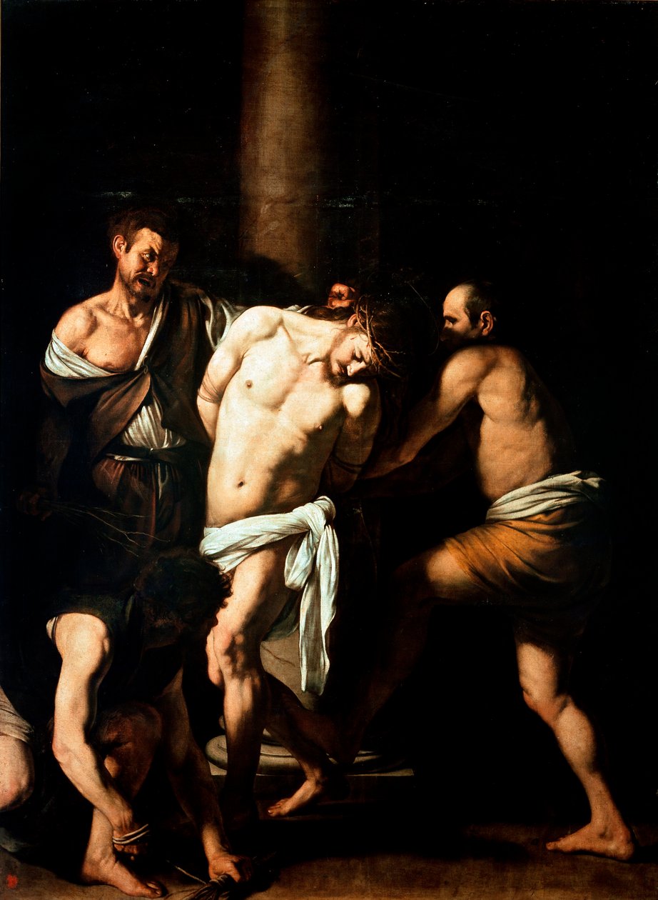 Michelangelo Merisin Kristus-maalauksen ruoskiminen Caravaggio tai il Caravaggio (1571-1610) 1607-1610 su. 2,86x2,13 m Napoli, Capodimonten kansallismuseo tekijältä Michelangelo Merisi da Caravaggio