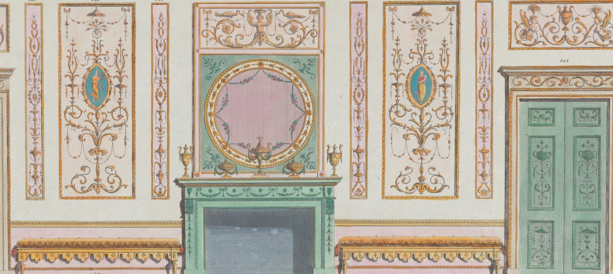 Koristeellinen sisäseinä, ovet ja takka, nro. 344-350..., 20. maaliskuuta 1785. tekijältä Michelangelo Pergolesi