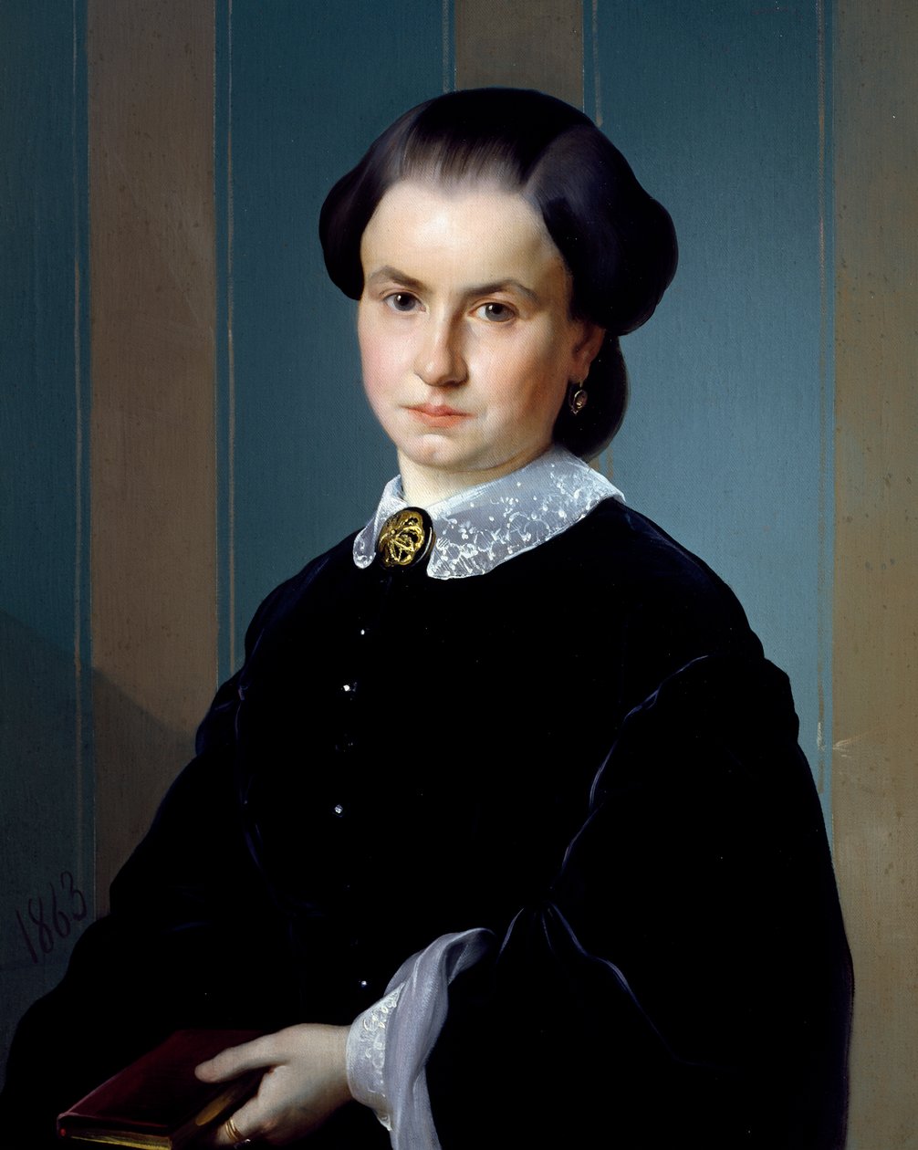 Muotokuva naisesta kirjan kanssa, Michelangelo Pittatore (1825-1903), öljy kankaalle, 71x56 cm. tekijältä Michelangelo Pittatore