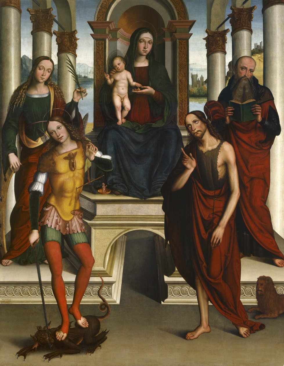 Madonna ja lapsi valtaistui pyhien kanssa, 1506 tekijältä Michele di Luca dei Coltellini