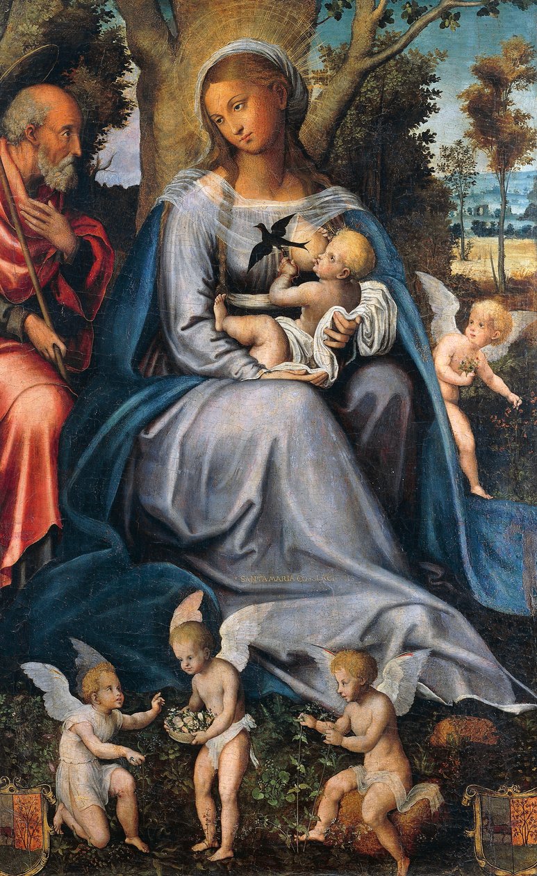 Lepo Egyptissä, Michele Cavaron (1517-1584) lohdutuksen triptyykin keskipaneeli, tempera ja öljy puulle. tekijältä Michele (attr.) Cavaro