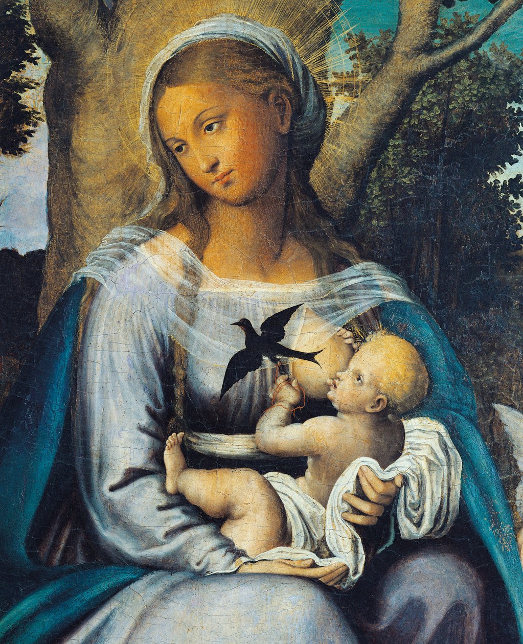 Lepää Egyptissä, yksityiskohta Triptych of Consolationin keskipaneelista (tempera ja öljy paneelille) tekijältä Michele (attr.) Cavaro
