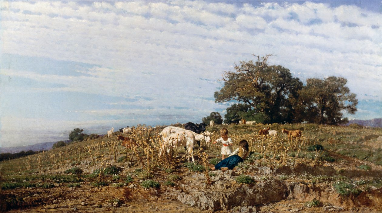 Maaseutu paimenten ja vuohien kanssa, Michele Cammarano (1835-1920) tekijältä Michele Cammarano