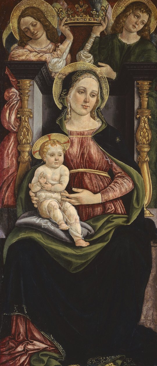 Neitsyt ja lapsi valtaistuimella kahden enkelin kanssa, joilla on kruunu, 1505-1515 tekijältä Michele Ciampanti