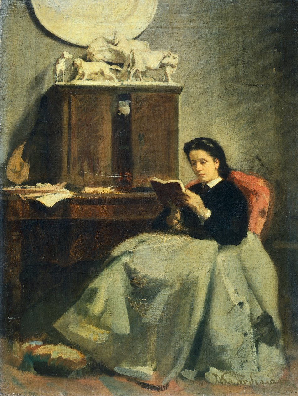Vaimo lukee Michele Gordigiani (1830-1909), öljy kankaalle, 45x34 cm tekijältä Michele Gordigiani
