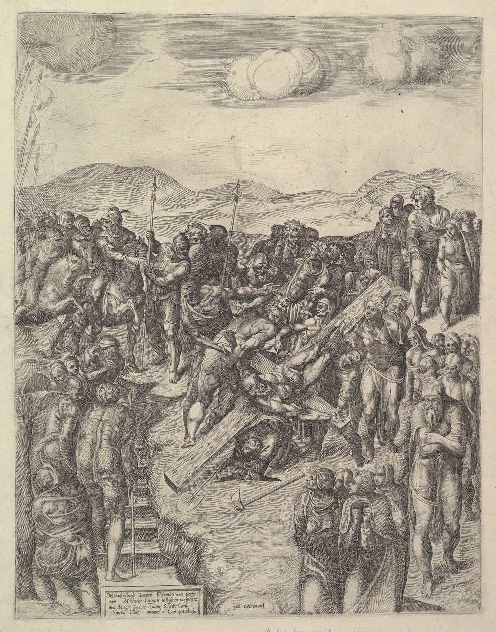 Pyhän Pietarin ristiinnaulitseminen, Michelangelon freskojen jälkeen Paavalin kappelissa, Va..., 1550-60. tekijältä Michele Lucchese
