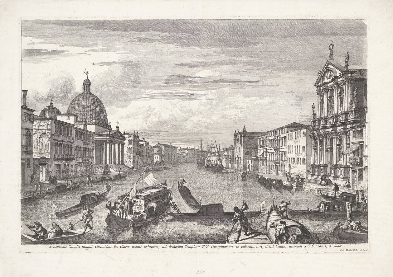 Venetsian Grand Canal Coenobium D:n suuren kanavan esite: selkeät viivat (...) (otsikko esineessä) Gezichten op Venetië (sarjan nimi) Upeat ja valikoidut näkymät Venetsian kaupunkiin (sarjan nimi) tekijältä Michele Marieschi