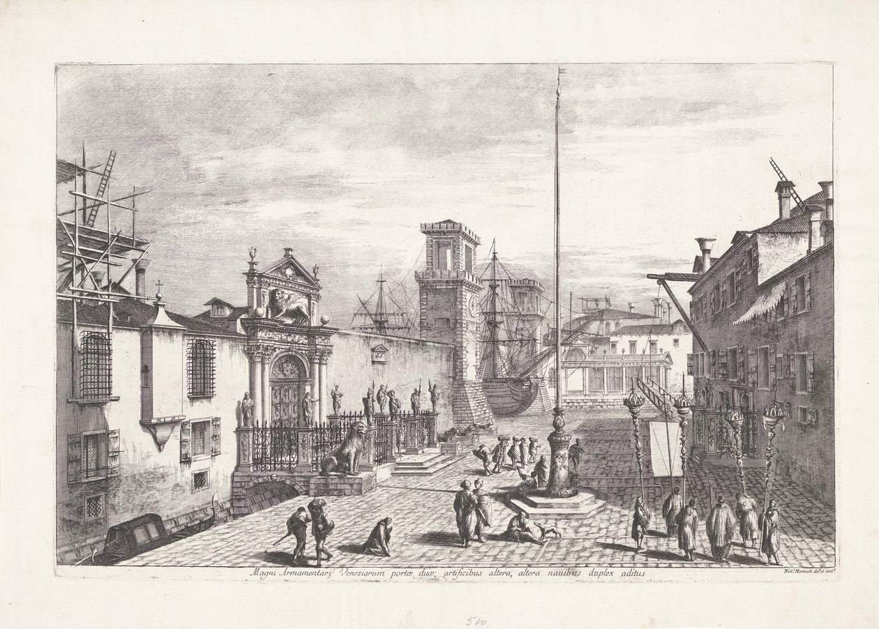 Porta Magna van het Venetiaans Arsenaal Venetsian suuren arsenaalin kaksi porttia (...) (otsikko esineessä) Gezichten op Venetië (sarjan nimi) Upeat ja valikoidut näkymät Venetsian kaupunkiin (sarjan nimi) tekijältä Michele Marieschi