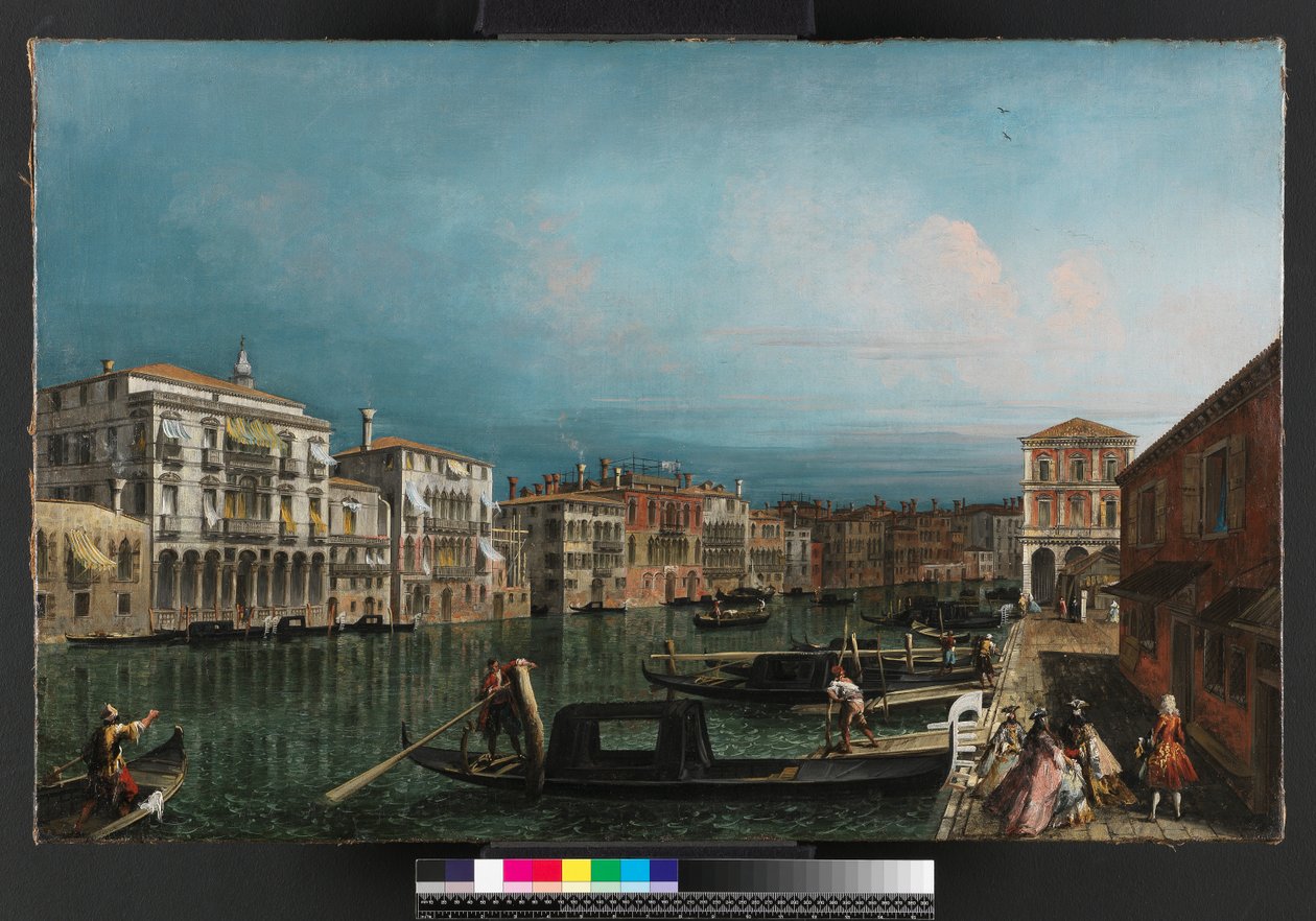 Grand Canal, Venetsia, Rialton sillan yläpuolella, ennen vuotta 1743 tekijältä Michele Marieschi