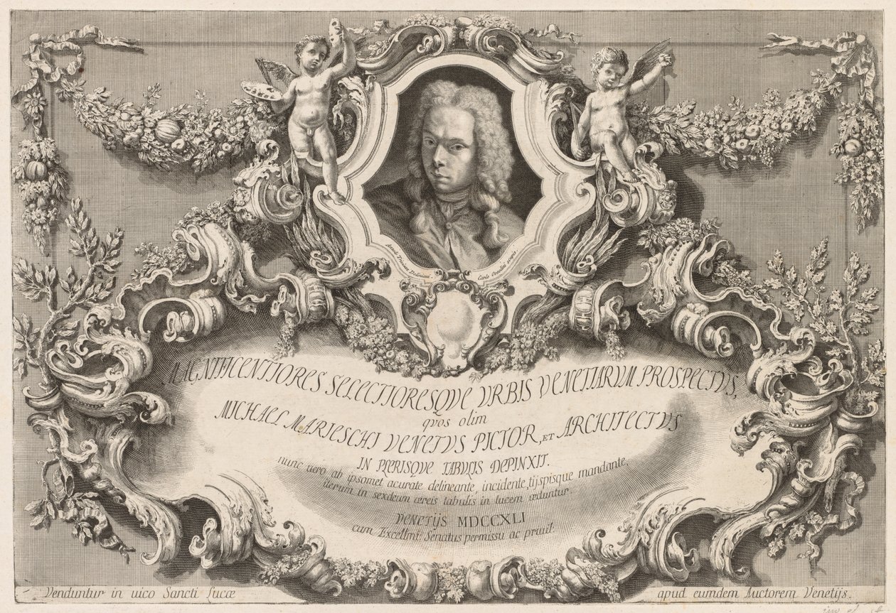 Näkymät Venetsiaan: Frontispiece - otsikkosivu tekijältä Michele Marieschi