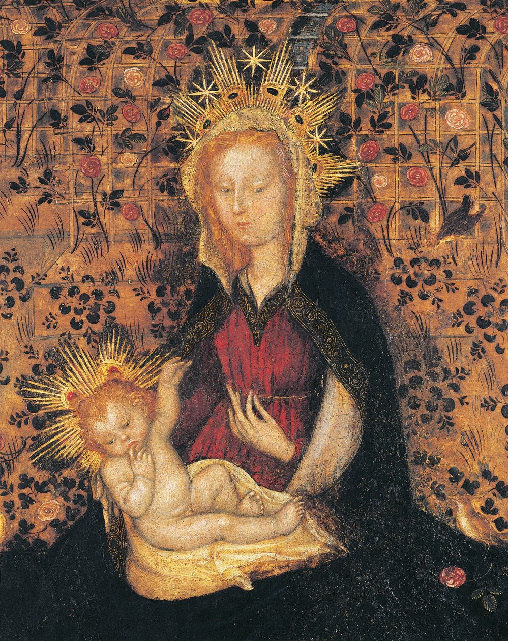 Virgem com o Menino, detalhe de Madona do Roseiral, de Michelino da Besozzo (ca 1370-1455) ou Stefano da Verona (ca 1374-1438), têmpera sobre painel, 63x42 cm finlandês tekijältä Michelino Molinari da Besozzo