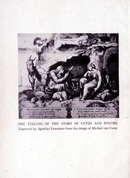 Agostino Venezianon (1490-1540) kaiverrus The Telling of Story of Cupid and Psyche tekijältä Michiel I after Coxie or Coxcie