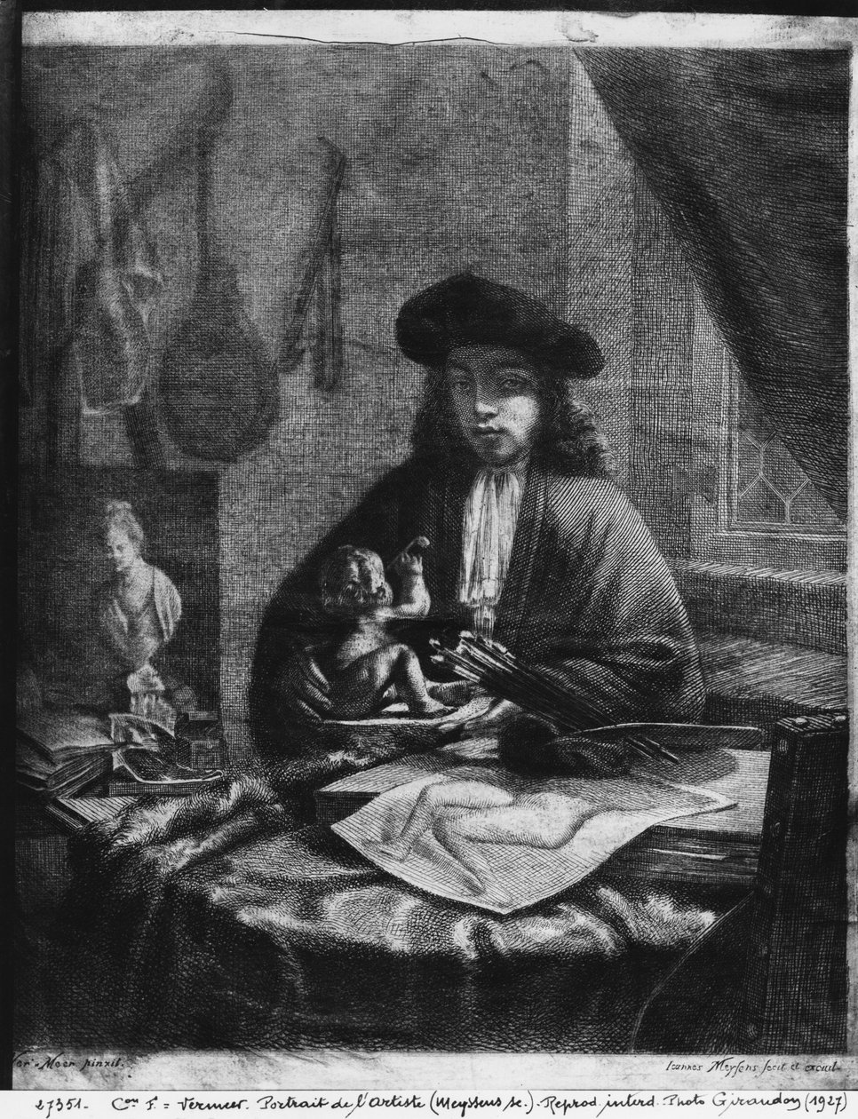 Nuoren taiteilijan muotokuva, kaiverrus Johannes Meyssens (1612-70) tekijältä Michiel van Musscher