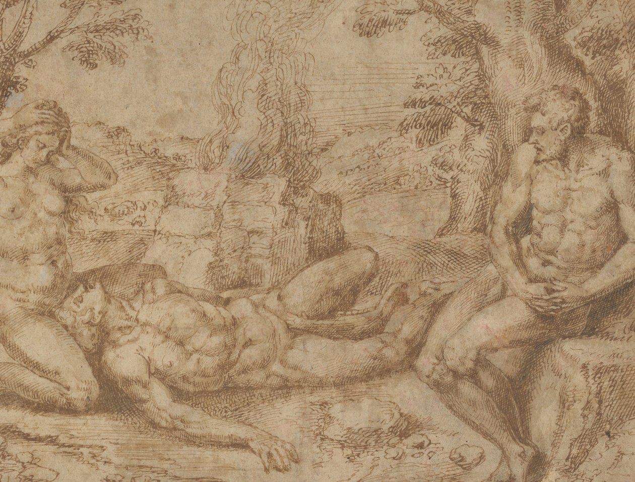Adam ja Eeva surevat Abelin kuolemaa, n. 1576. tekijältä Michiel Coxie