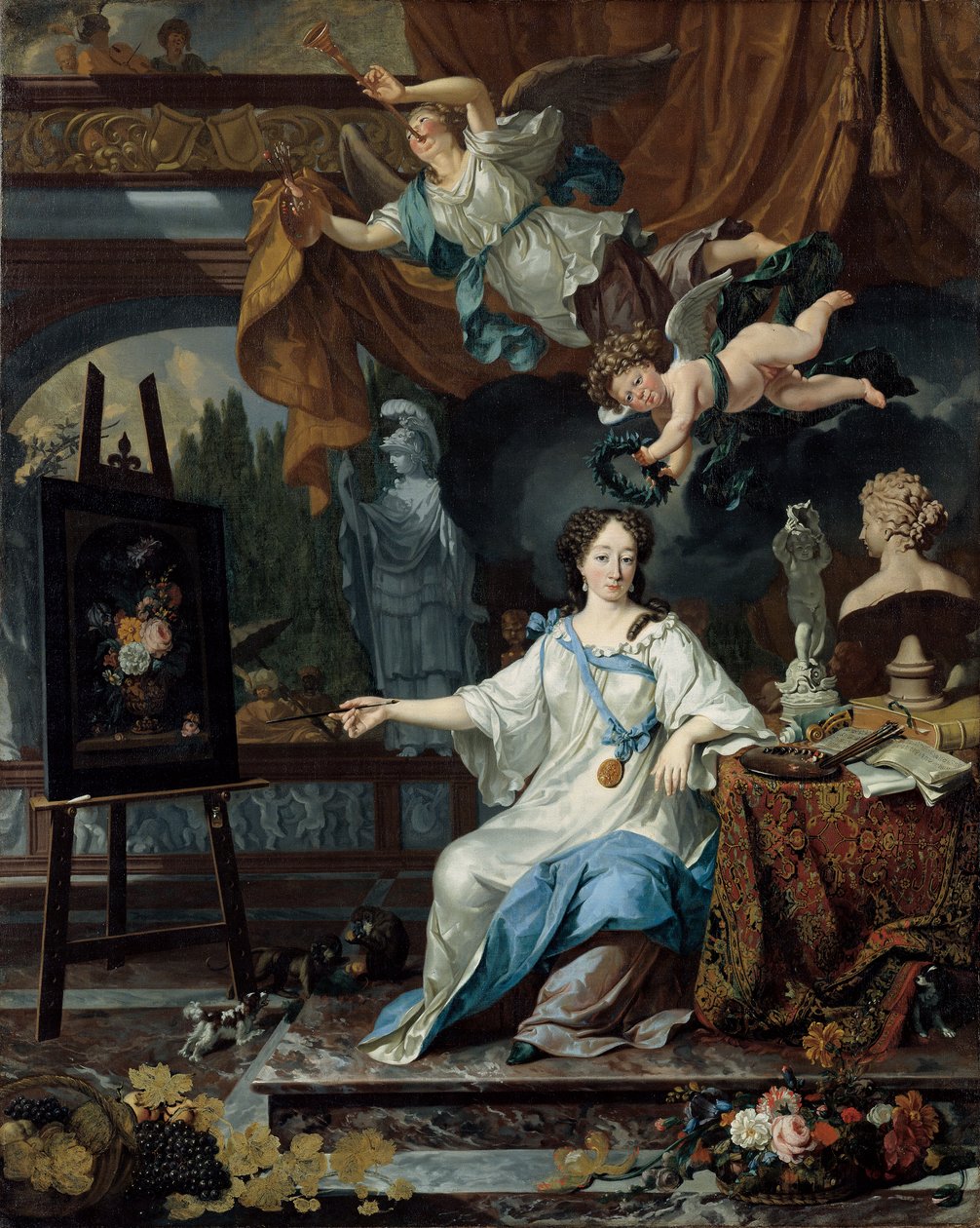 Allegorinen muotokuva taiteilijasta työhuoneessaan, noin 1675-1685. tekijältä Michiel van Musscher