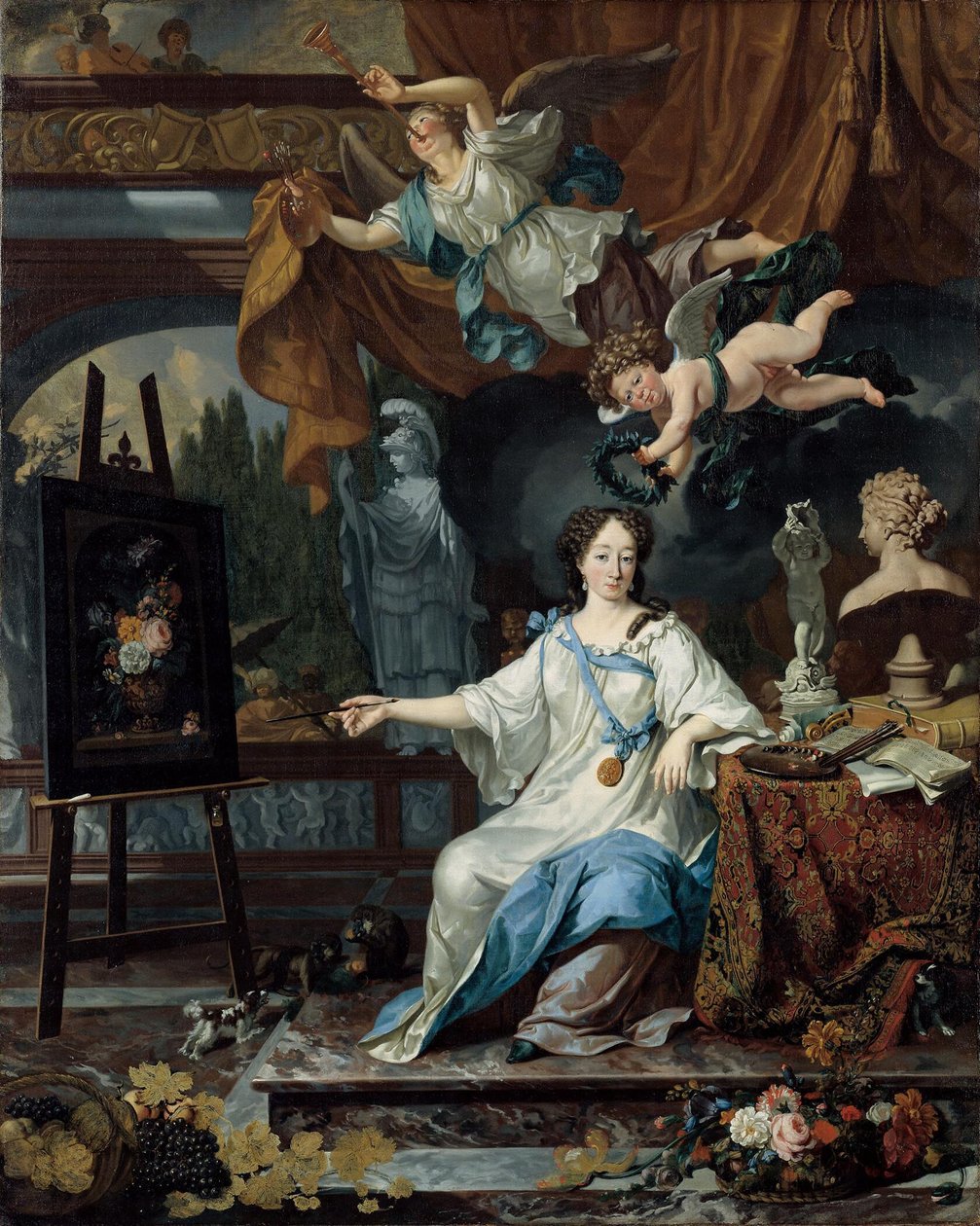 Allegorinen naismuotokuva, luultavasti Rachel Ruysch (1664-1750). tekijältä Michiel van Musscher