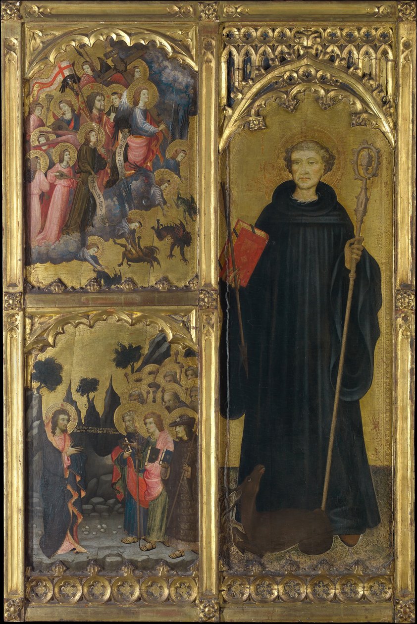 Saint Giles Kristuksen kanssa voitti Saatanan ja apostolien tehtävän, n. 1408. tekijältä Miguel Alcaniz