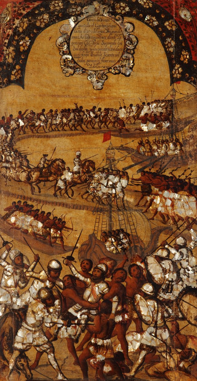 Meksikon valloitus, paneeli XXI, n. 1696-1715 (maali puulle) tekijältä Miguel Gonzalez