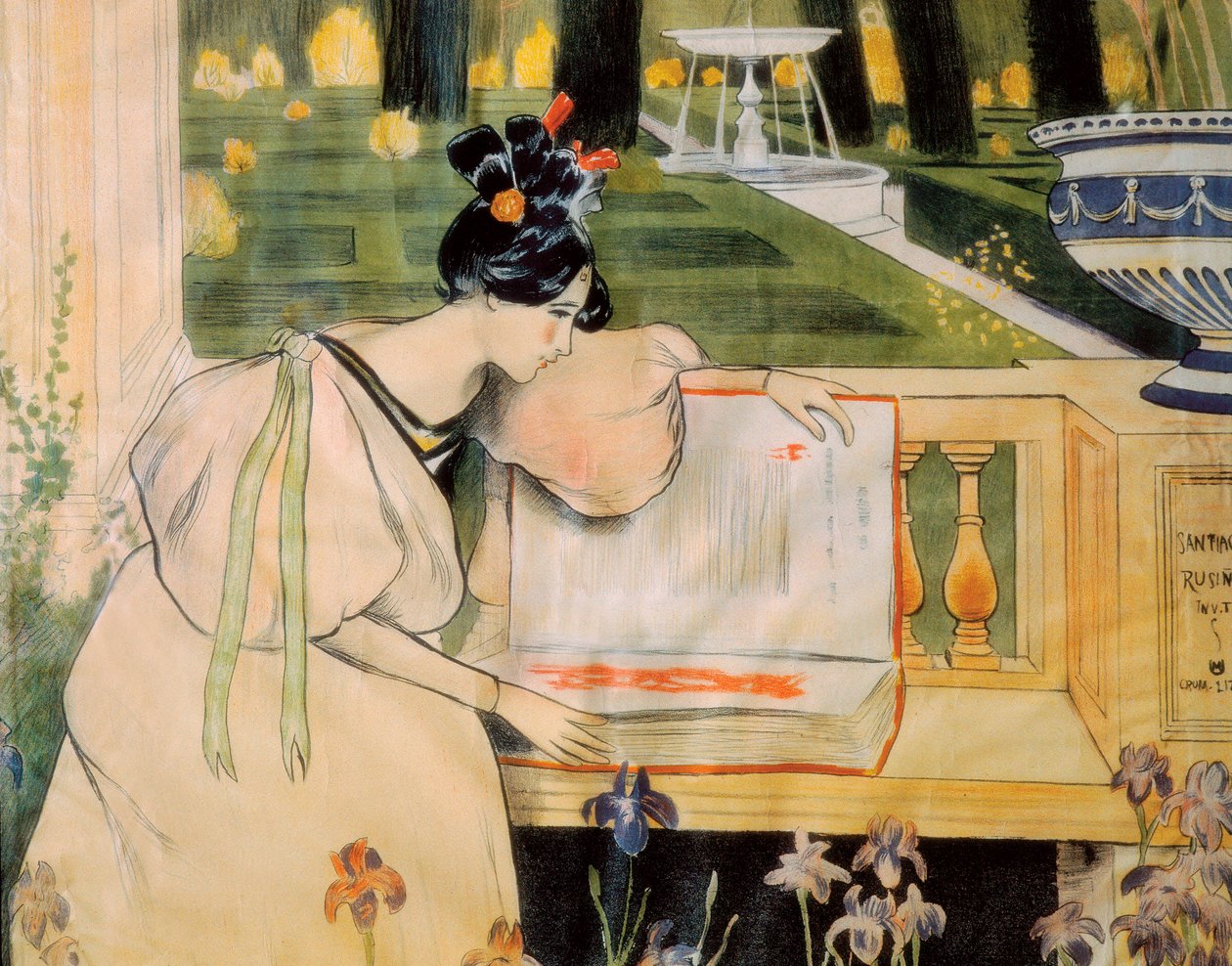 Rusinol i Pratsin elämän sivut (litografia) esittelyjuliste tekijältä Miguel Utrillo