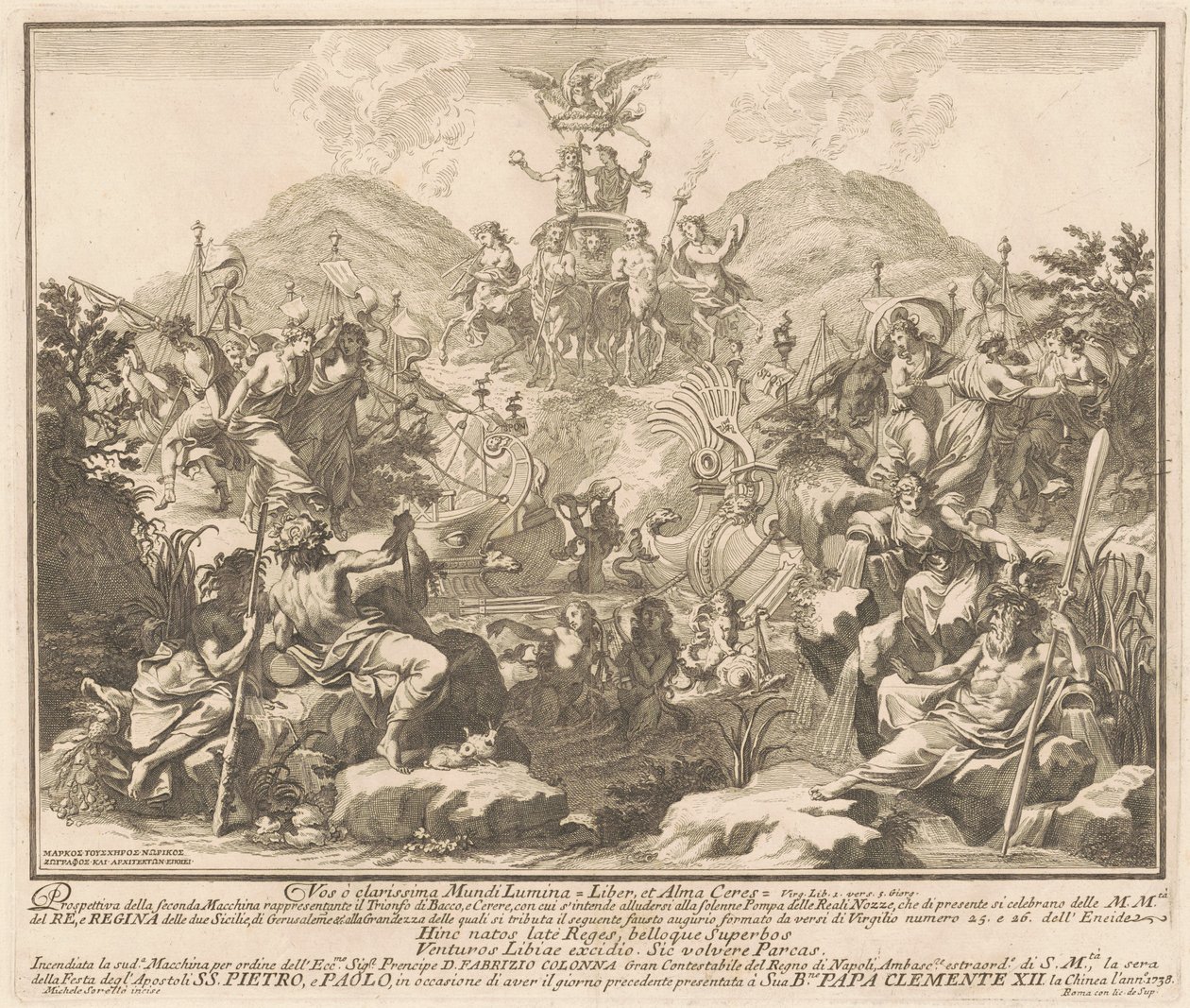 Seconda Macchina Kiinalle 1738: Bacchuksen ja Ceresin voitto tekijältä Miguel de Sorellò, after Carl Marcus Tuscher