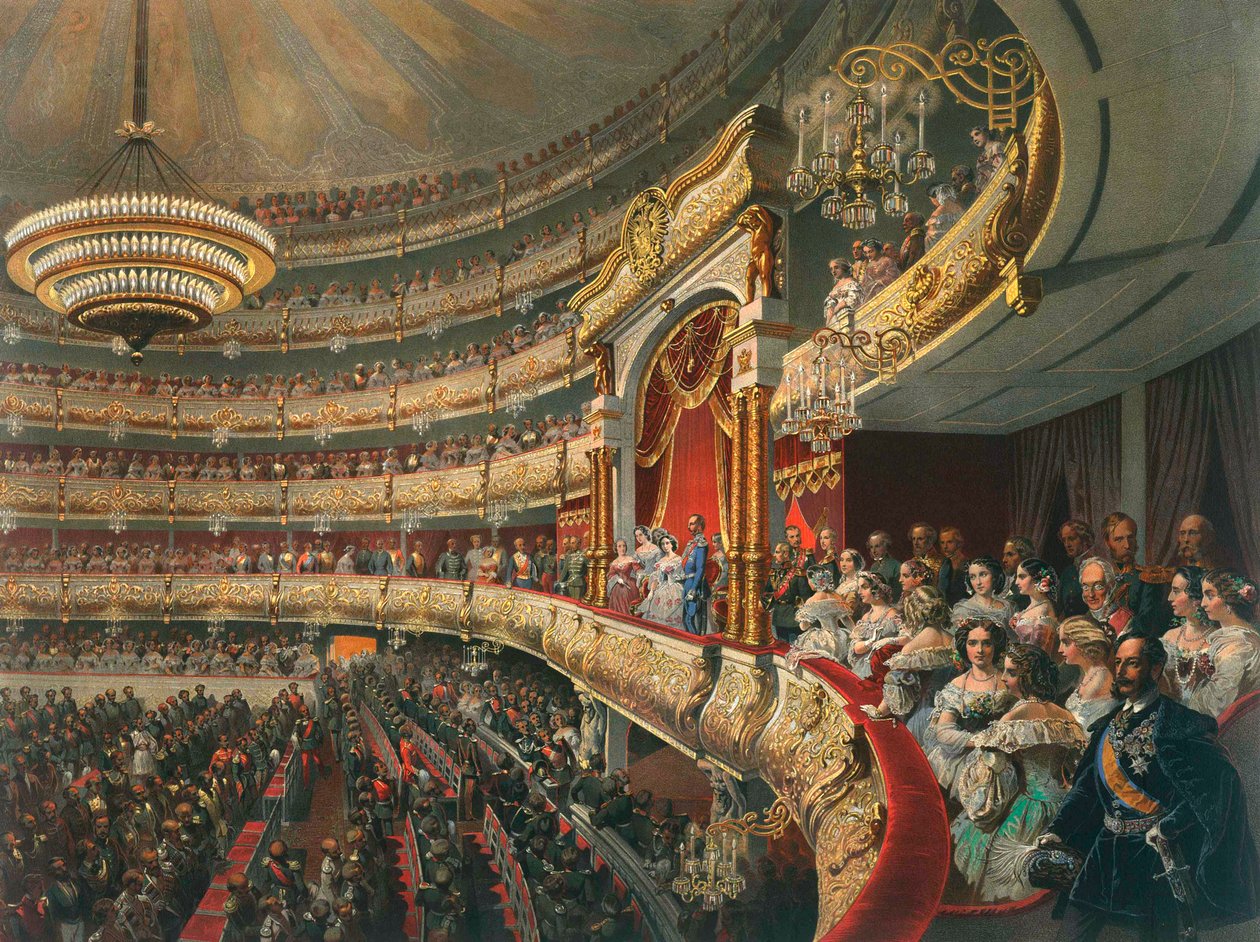 Bolshoi-teatterin auditorio, Moskova, Venäjä, 1856. tekijältä Mihaly von Zichy