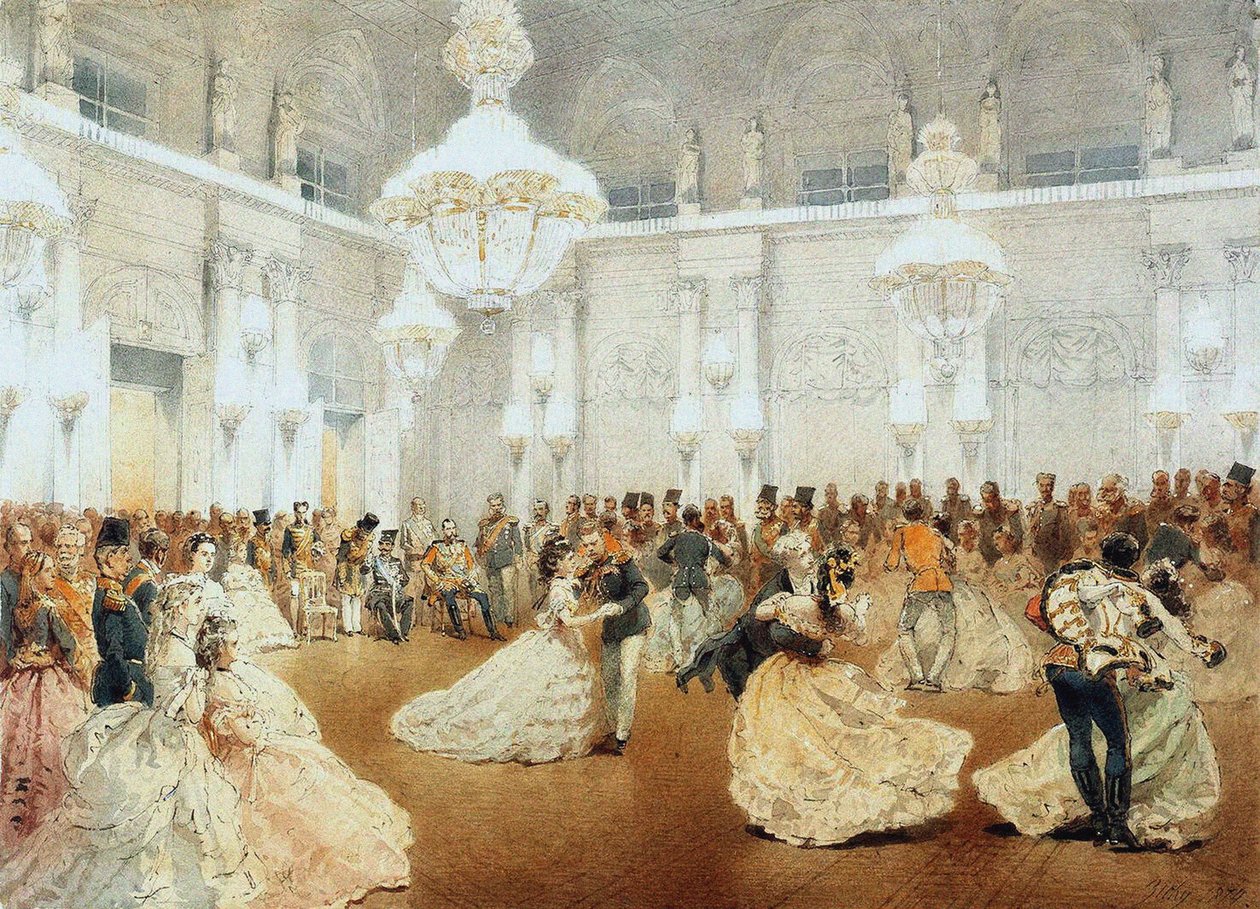 Ball Talvipalatsin konserttisalissa Nasir al-Din Shahin virallisen vierailun aikana toukokuussa tekijältä Mihaly von Zichy