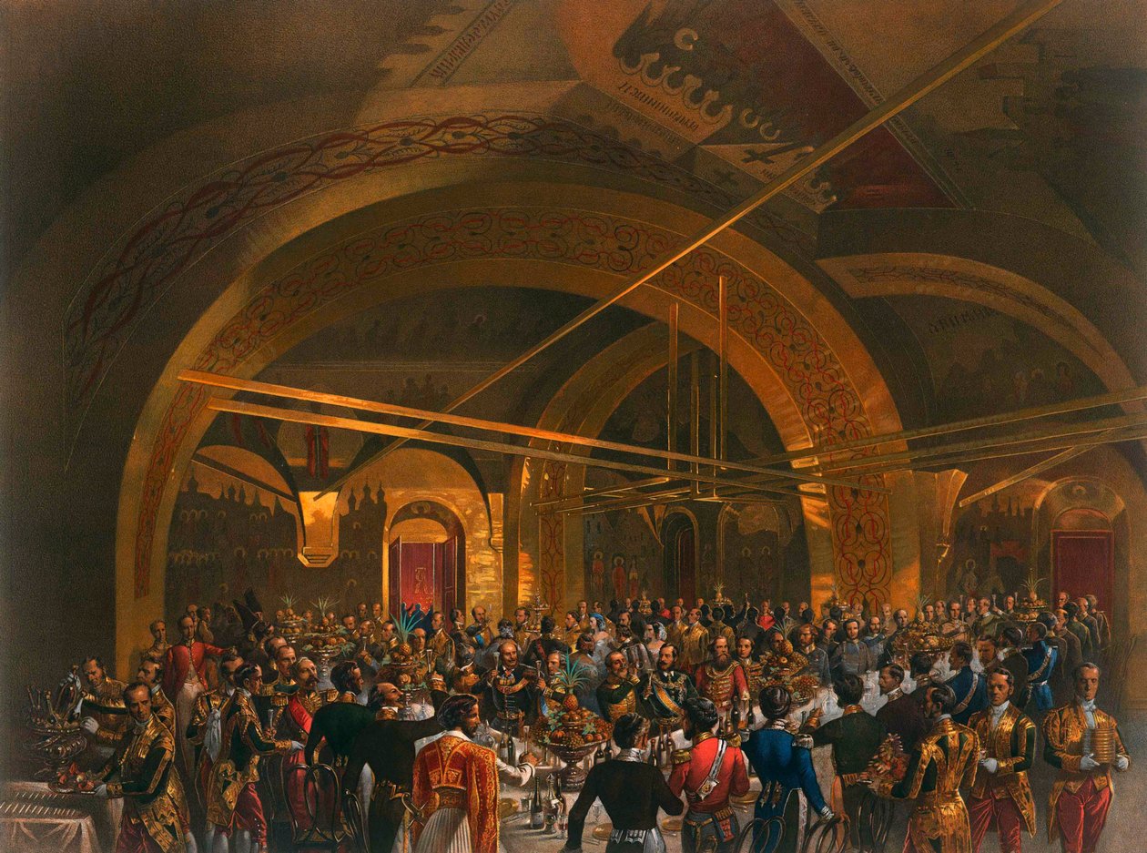 Kruunausjuhla lähettiläille Suuren Kremlin palatsin kultaisessa salissa, Moskova, 1856 tekijältä Mihaly von Zichy