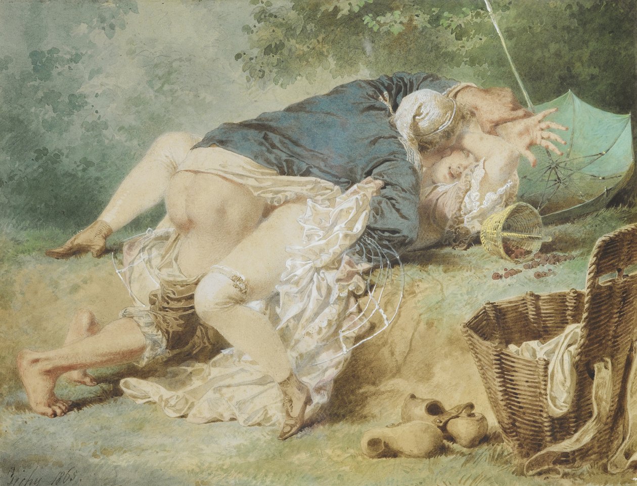 Rakastajat puistossa, 1865 tekijältä Mihaly von Zichy