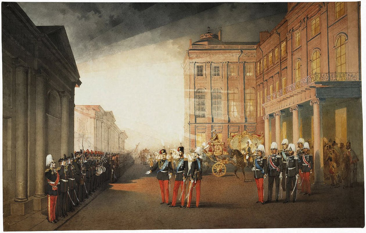 Paraati Anichkovin palatsin edessä 26.2.1870 1870 tekijältä Mihaly von Zichy