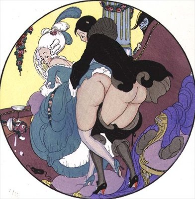 Opettaja pahoinpitelee oppilaansa, kuva 26 teoksesta The Pleasures of Eros, pub. 1901 Leipzigissa (syväpaino). tekijältä Mihaly von Zichy