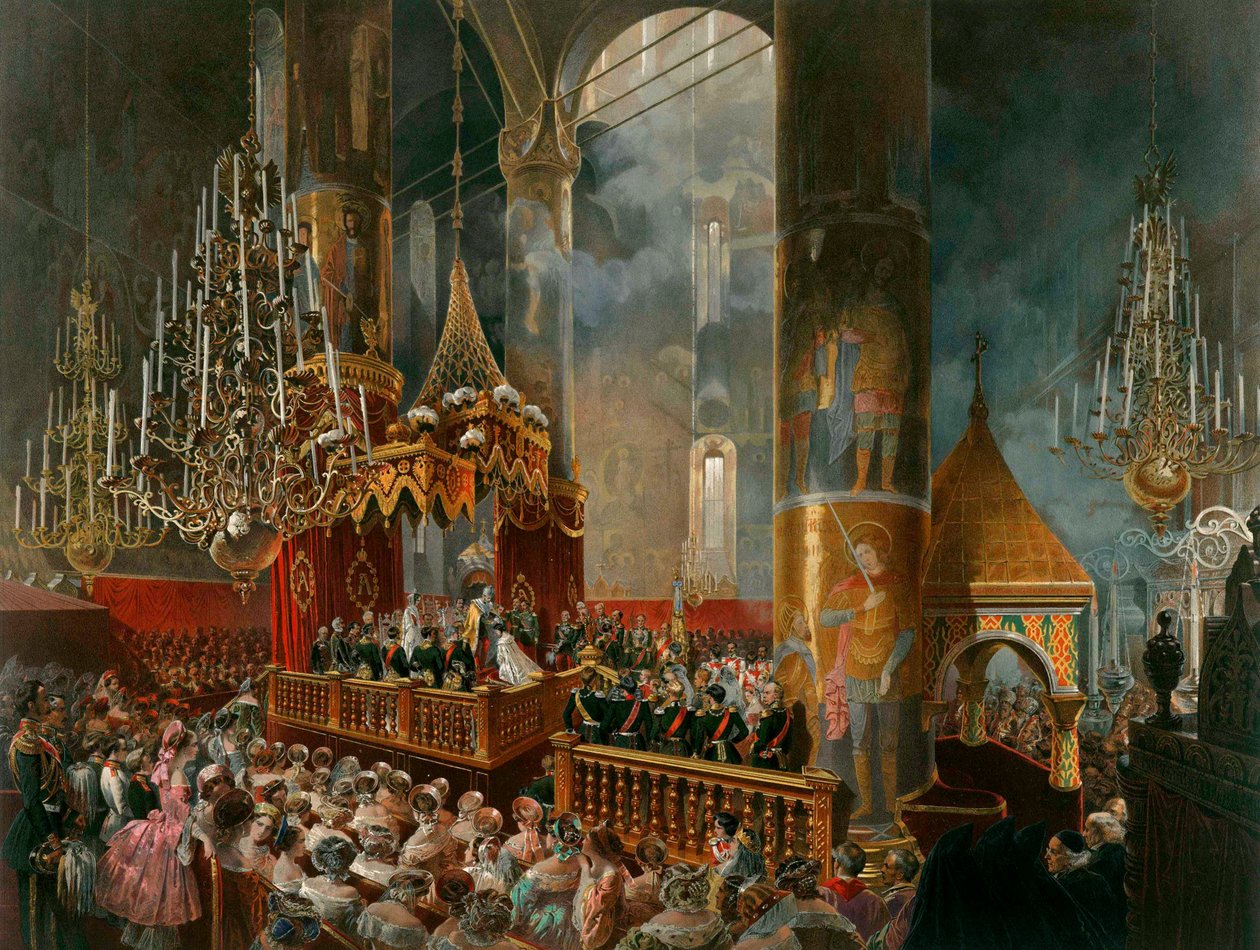 Venäjän tsaaritar Maria Aleksandrovnan kruunaus Moskovassa 1856. tekijältä Mihaly von Zichy