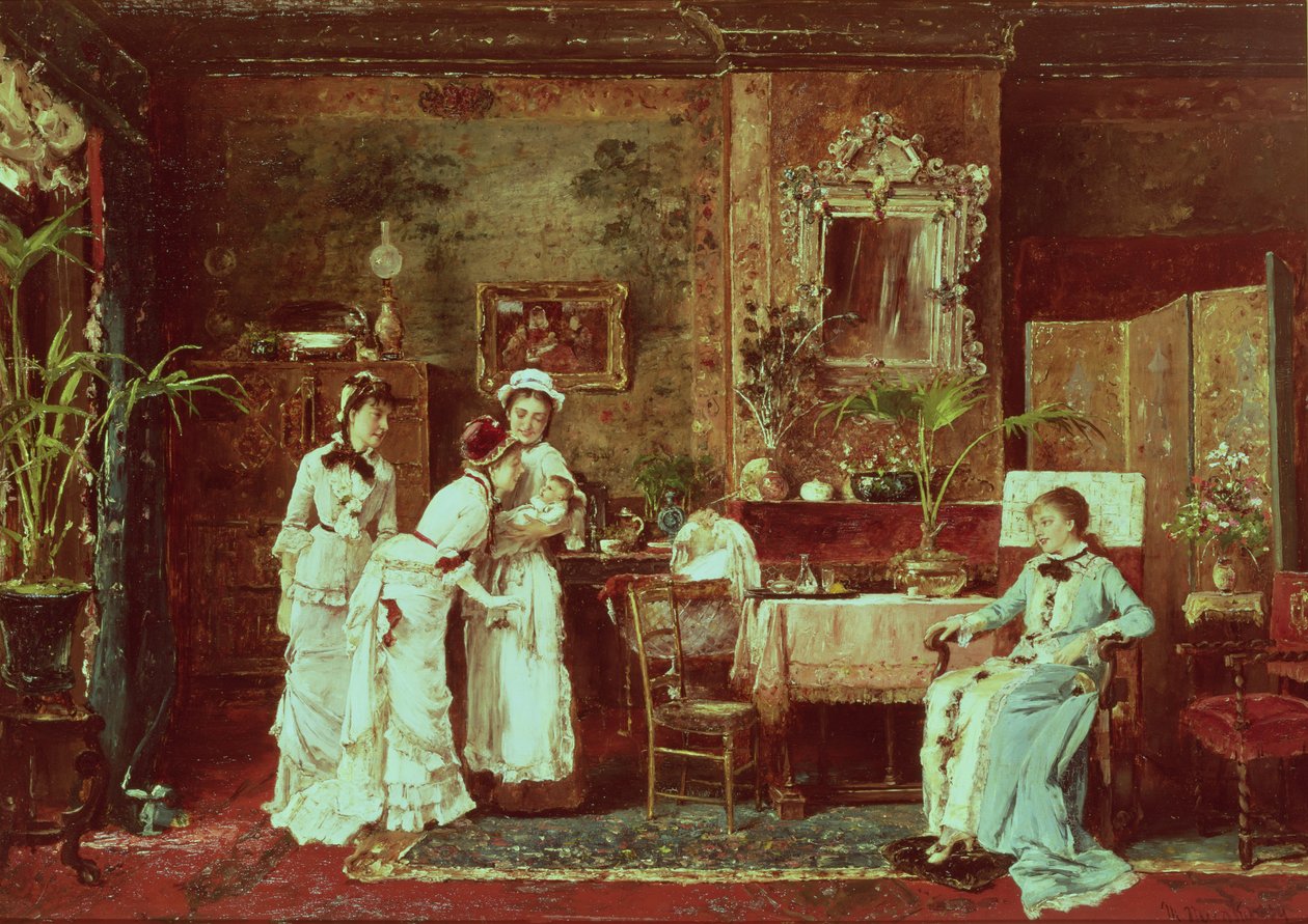 Vierailu uuden äidin luona, 1879 tekijältä Mihály Munkácsy