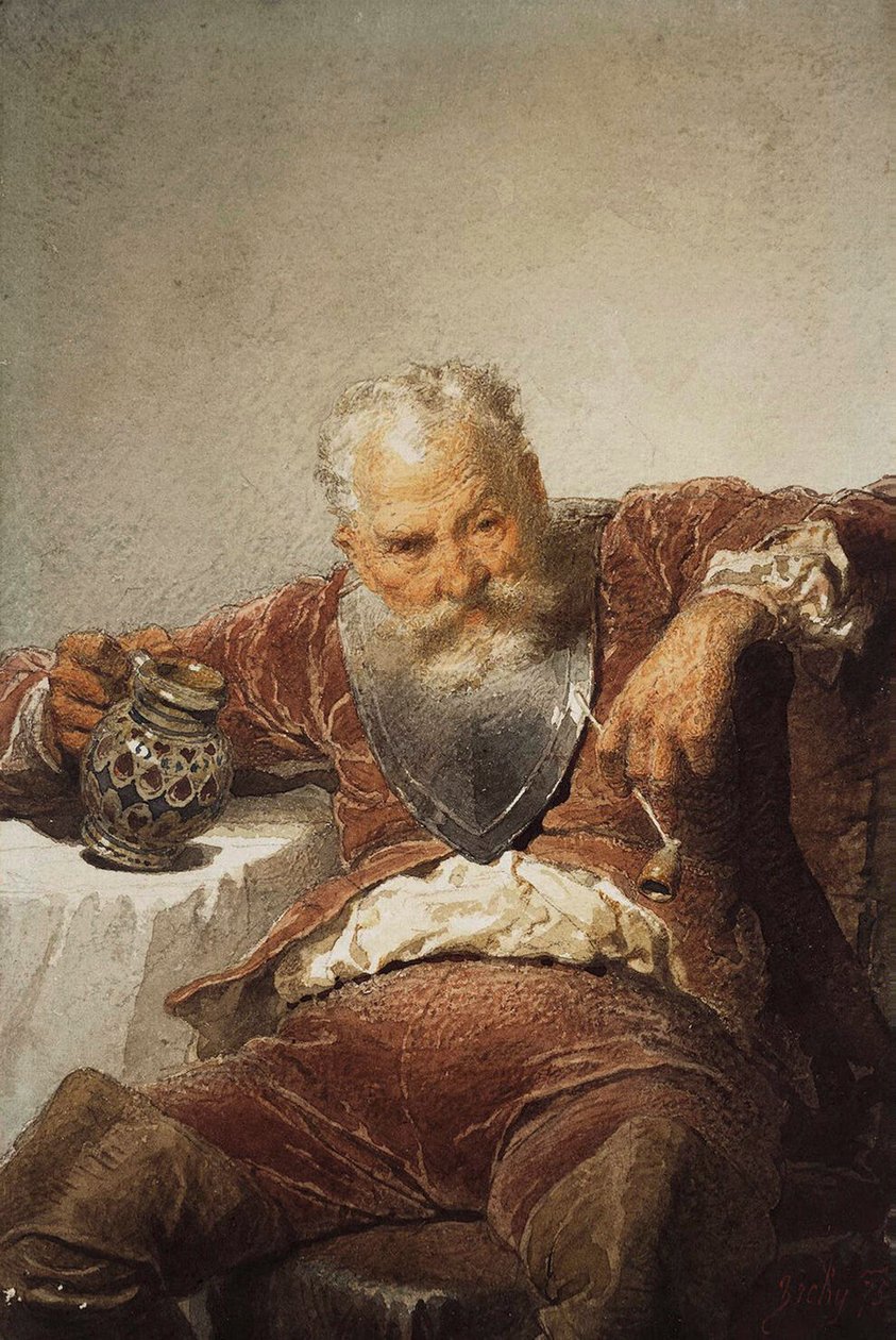 Falstaff viinitankarilla ja piipulla, 1873. tekijältä Mihály Zichy