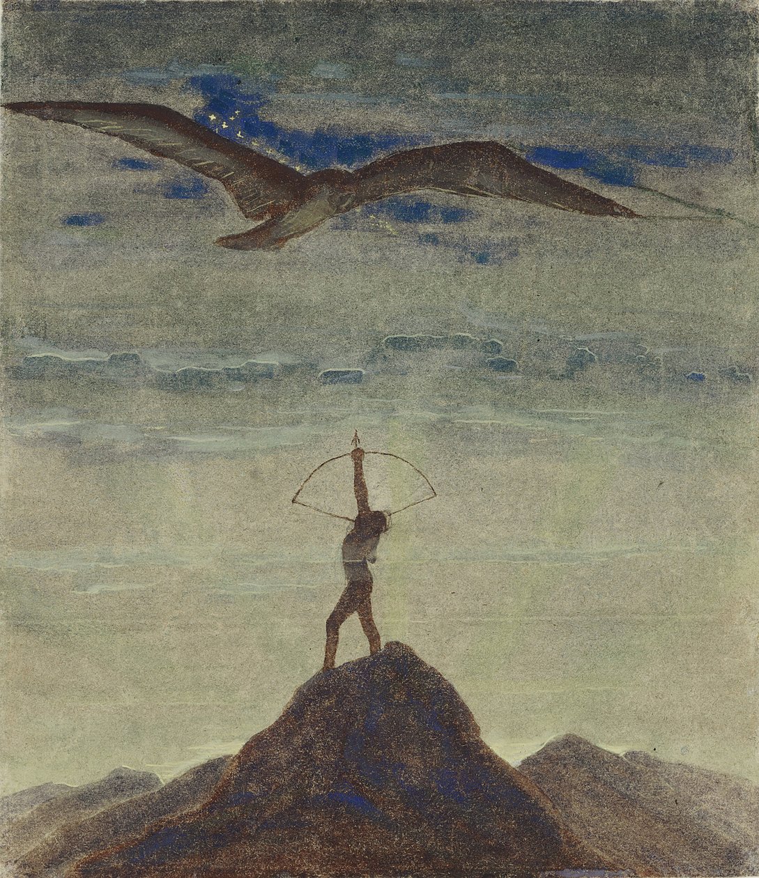Jousimiehen merkki (syklistä "horoskooppi") par Ciurlionis, Mikalojus Konstantinas (1875-1911). Tempera paperille, koko: 35,3x30,1 tekijältä Mikalojus Konstantinas Čiurlionis