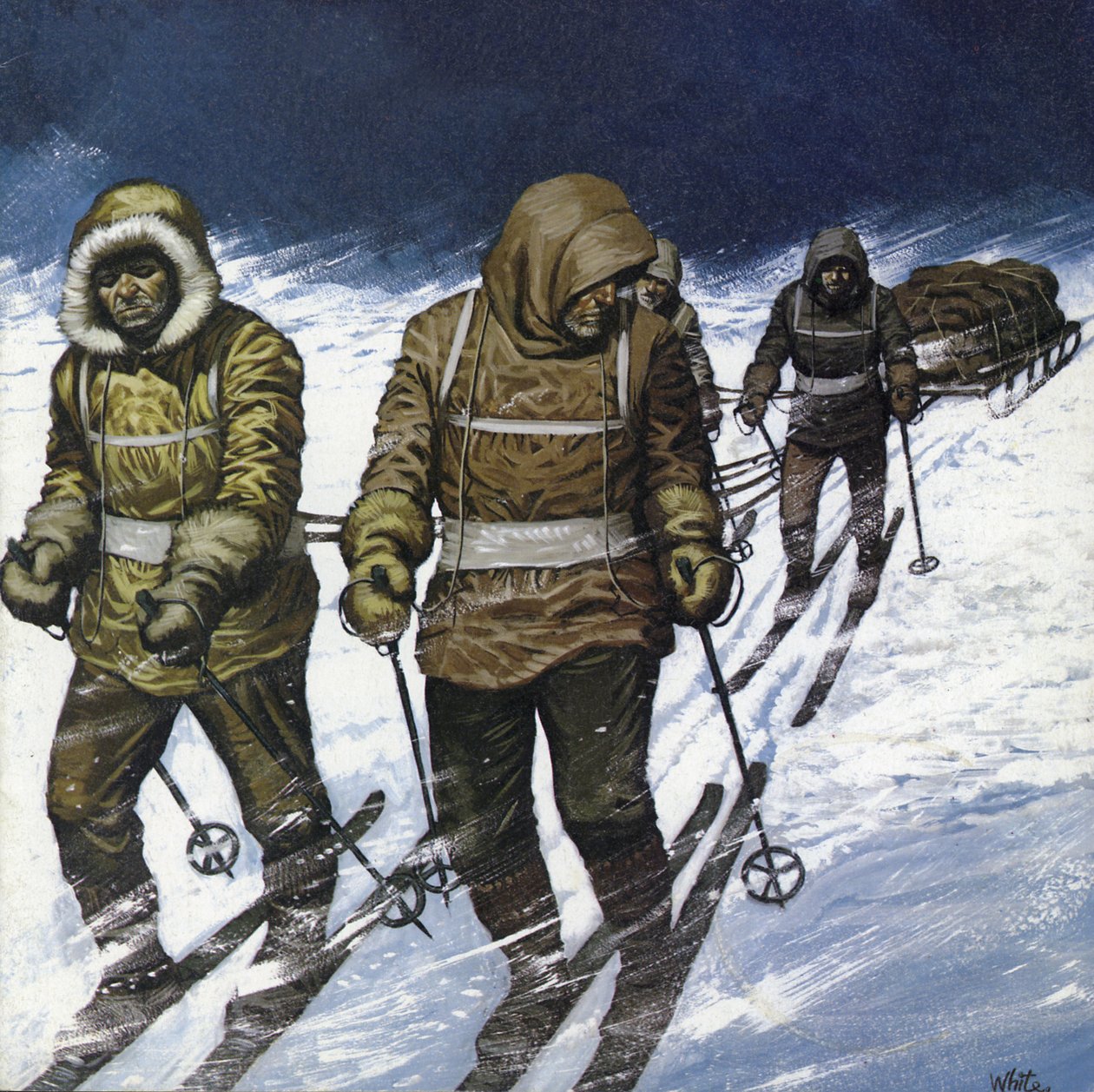 Treck to the Pole (värillinen litografia) tekijältä Mike (20th century) White