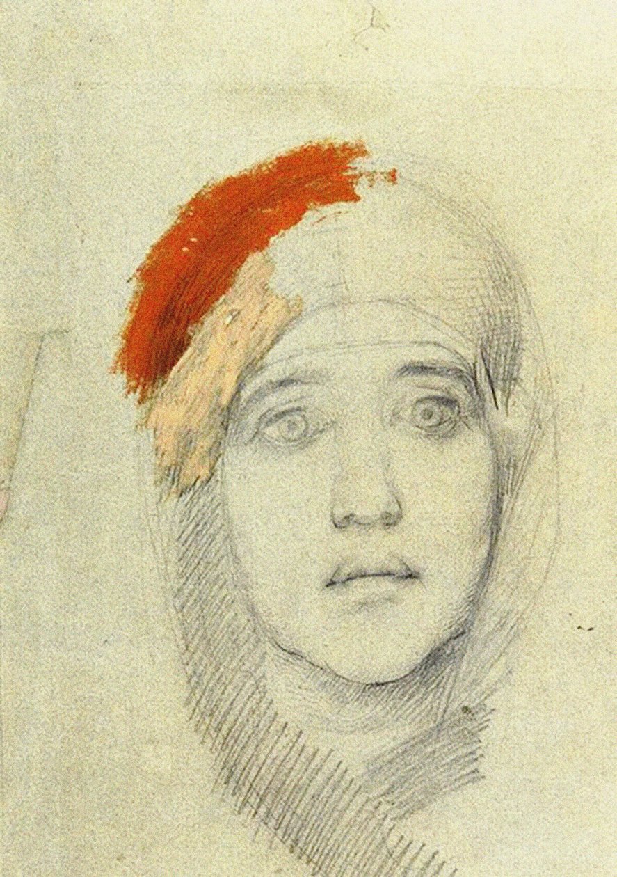 Study for the Virgin, 1884 (lyijykynä ja guassi paperille) tekijältä Mikhail Aleksandrovich Vrubel