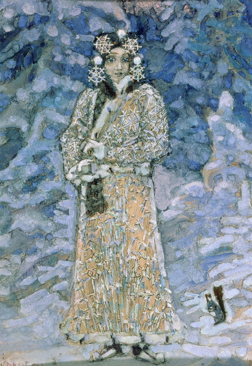 Lumityttö, luonnos Nikolai Rimski-Korsakovin (1844-1908) oopperaan, 1890-luku tekijältä Mikhail Aleksandrovich Vrubel