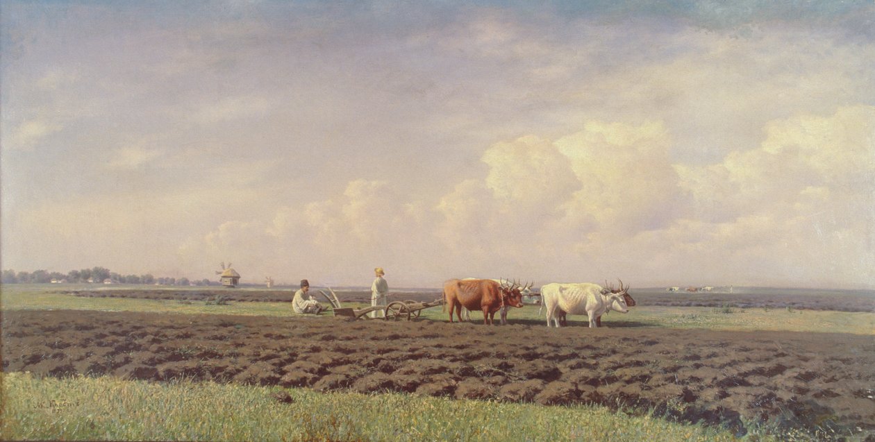 Kyntäjät Ukrainassa, 1879 tekijältä Mikhail Konstantinovitch Clodt von Jurgensburg