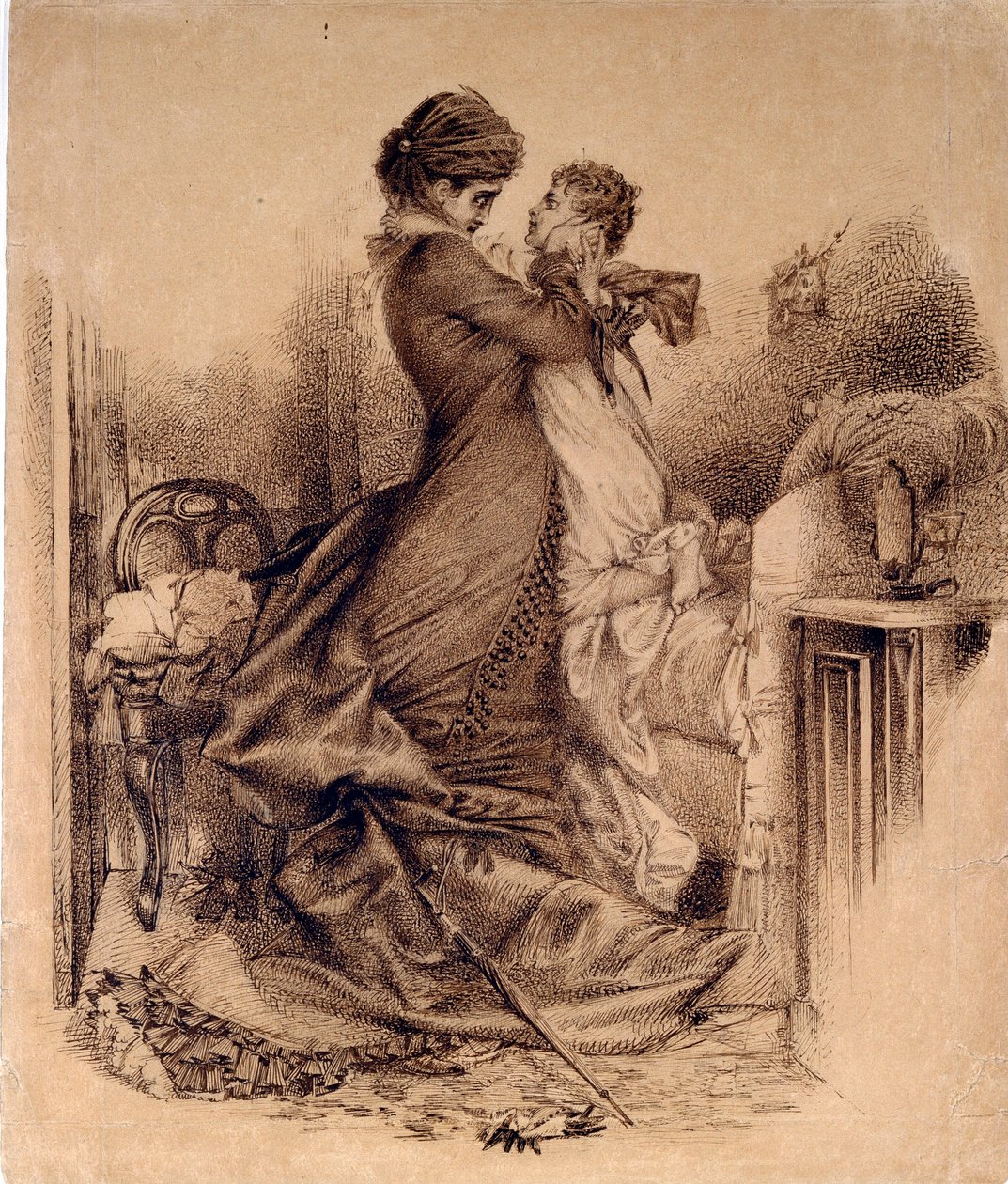 Anna Karenina avec son fils - Kuvitus Leon Tolstoin romaaniin "Anna Karenina" tekijältä Mikhail Aleksandrovich Vrubel