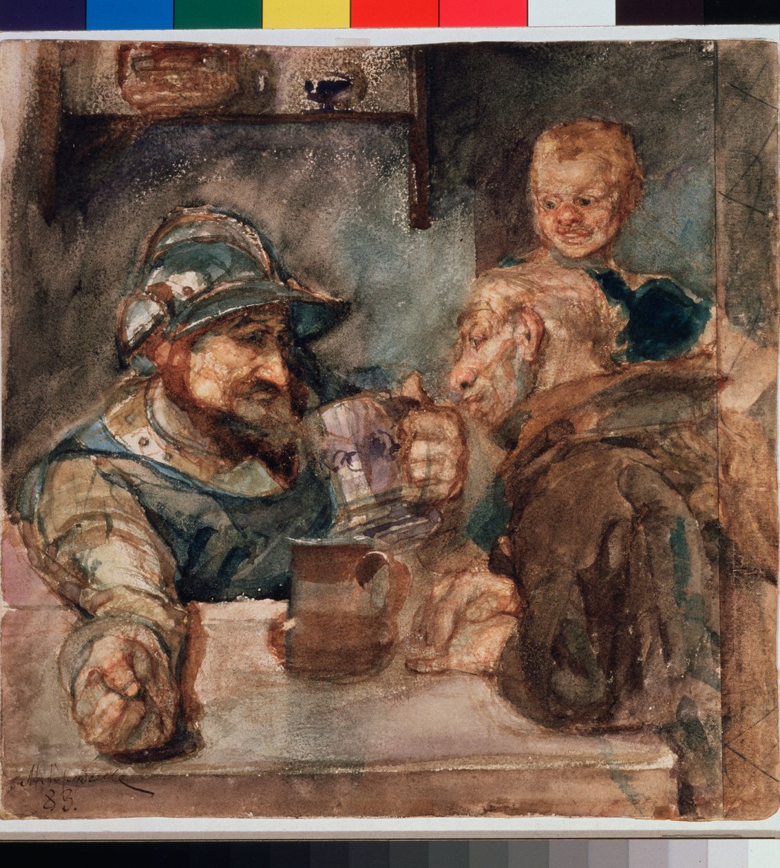 Olutmukin yläpuolella (Oluttankardin yläpuolella) - Mihail Aleksandrovich Vrubelin (Vrubel) (1856-1910) taideteos, öljy kankaalle tekijältä Mikhail Aleksandrovich Vrubel