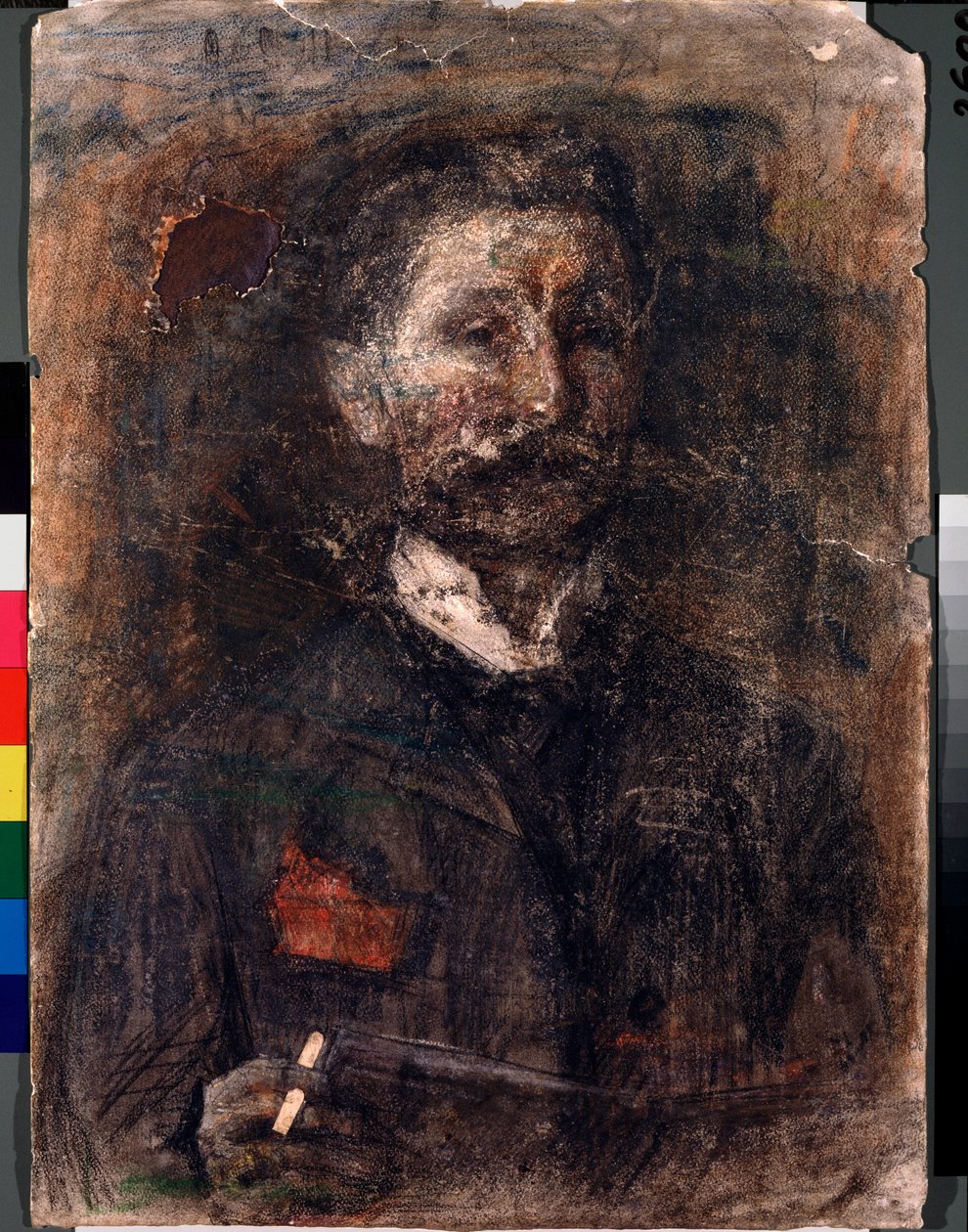 Omamuotokuva (omakuva) - Mihail Aleksandrovich Vrubelin (Vrubel) (1856-1910) työ, hiili, pastelli ja sangviini pahville tekijältä Mikhail Aleksandrovich Vrubel