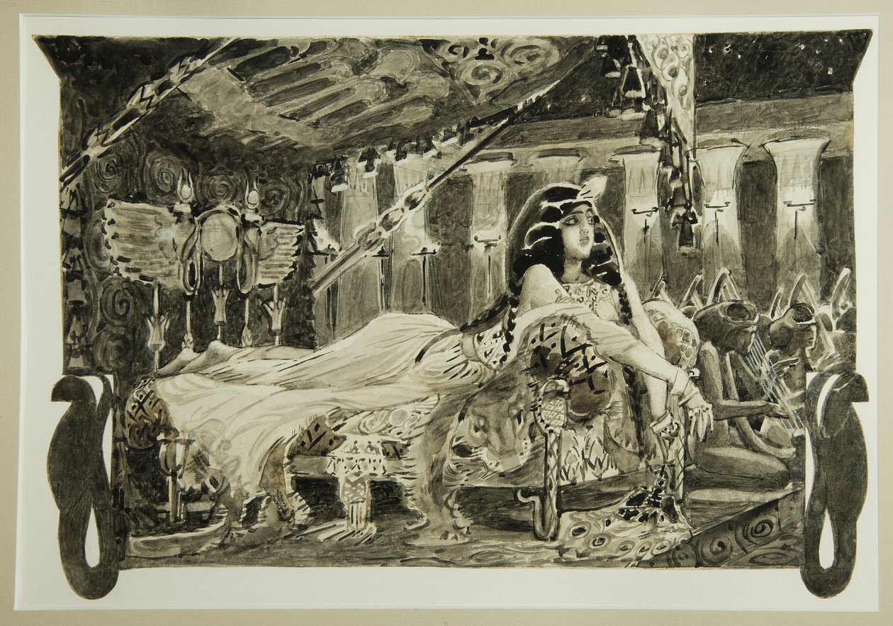 Kleopatra sängyssä, 1899 tekijältä Mikhail Aleksandrovich Vrubel