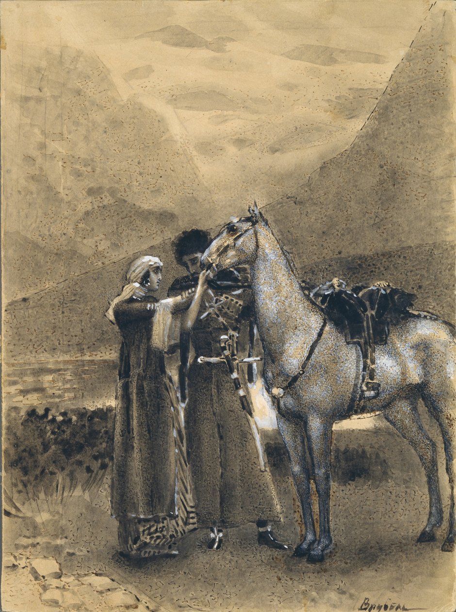 Zaran jäähyväiset Ismailin kanssa. Kuvitus Mikhail Lermontovin runoon Ismail Bey, 1890-1891 tekijältä Mikhail Aleksandrovich Vrubel