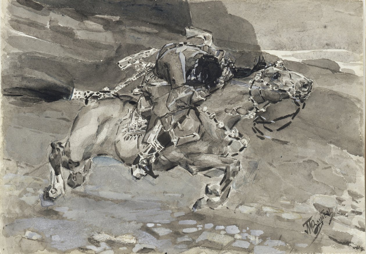 Ratsasmies. Kuvitus Mikhail Lermontovin runoon Demoni, 1890-1891 tekijältä Mikhail Aleksandrovich Vrubel