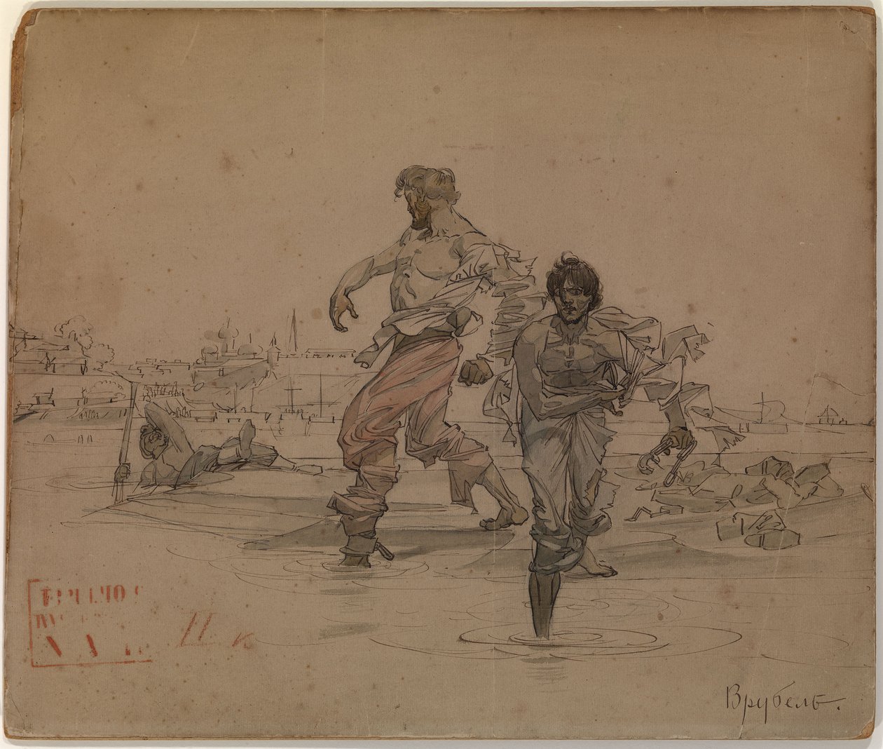 Kuvitus Aleksanteri Puškinin runoon Ryöstäjäveljet, 1881 tekijältä Mikhail Aleksandrovich Vrubel