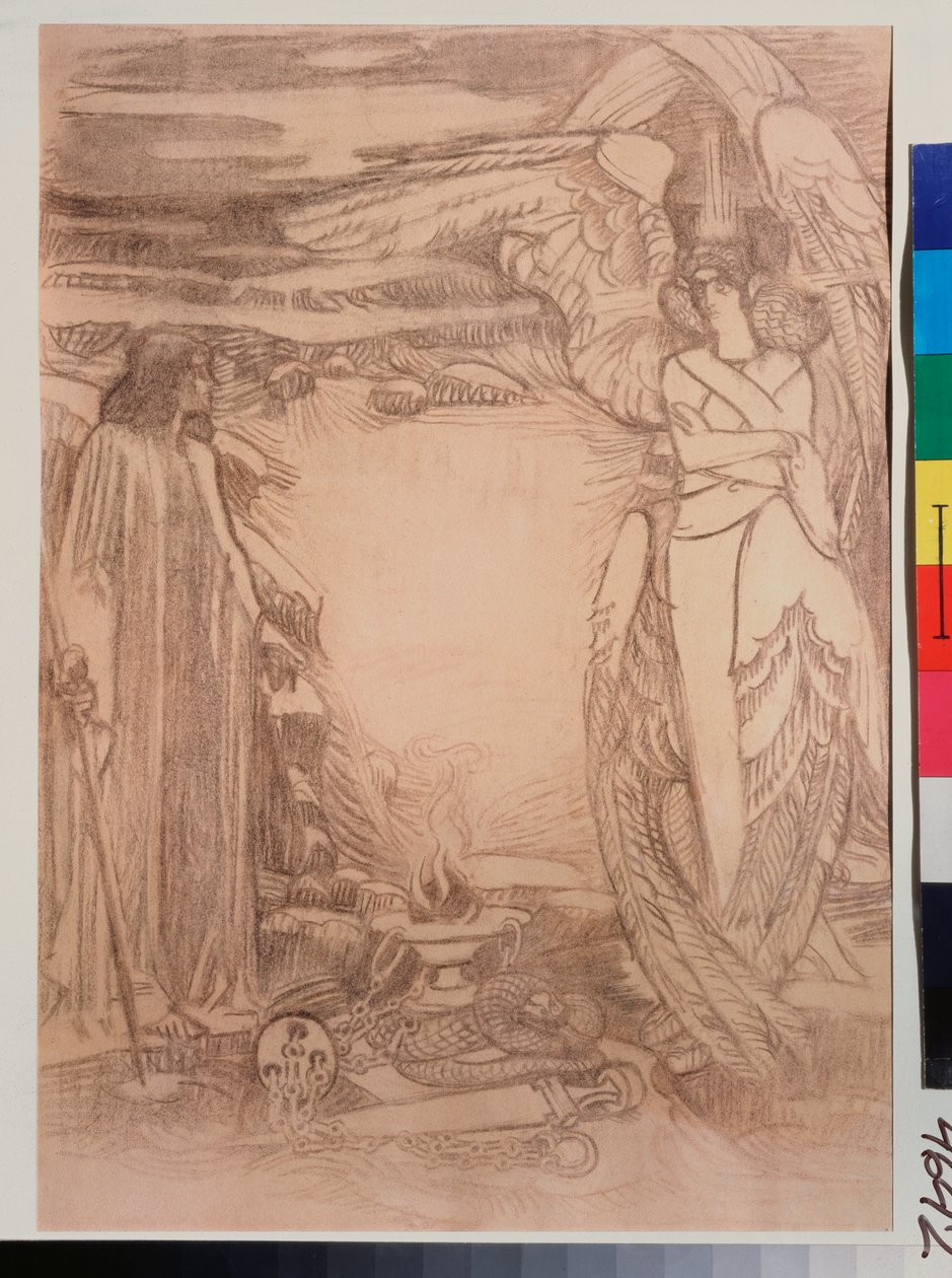 Kuvitus runolle Profeetta de Alexandre Pouchkine (1799-1837) (kuvitus Pushkinin runolle Profeetta) - Mihail Aleksandrovitš Vrubelin (Vrubel) (1856-1910) piirustus, sangviini paperilla tekijältä Mikhail Aleksandrovich Vrubel