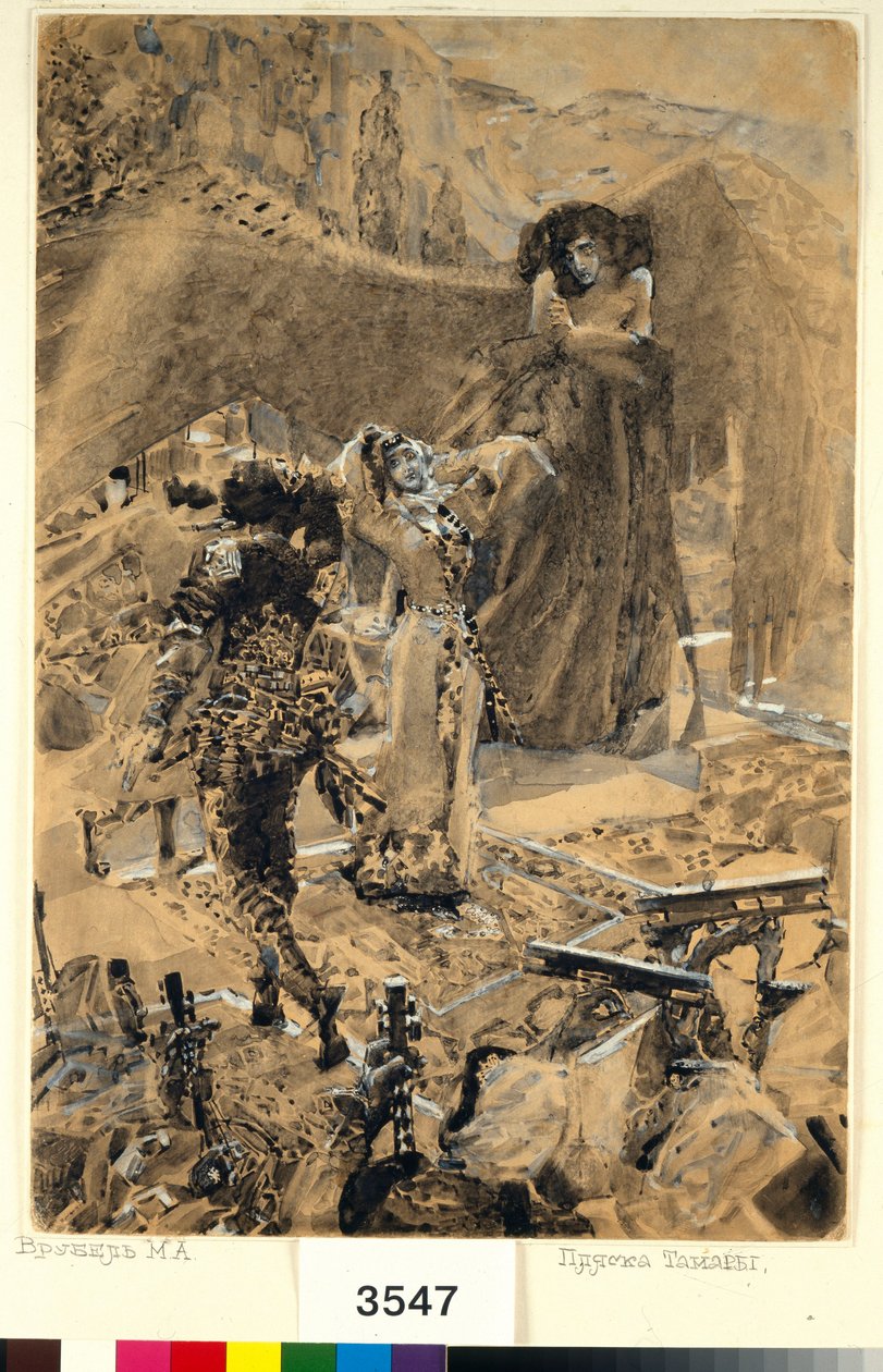 Tamaran tanssi - Kuvitus Mihail Lermontovin (1814-1841) runosta "Demoni" - Mihail Aleksandrovich Vrubelin (Vrubel) (1856-1910) taideteos tekijältä Mikhail Aleksandrovich Vrubel